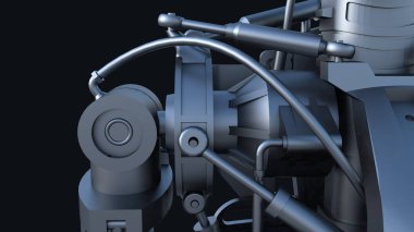 Siyah mekanizma yakın plan. 3d oluşturma