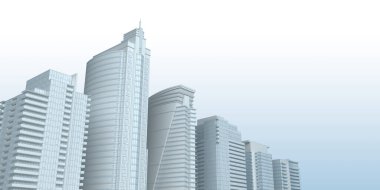 Kopya alanı olan beyaz kablo gökdelenler. 3d oluşturma