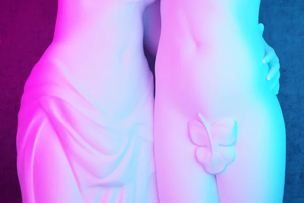 close up scrotum sculpture women and man. 3d rendering