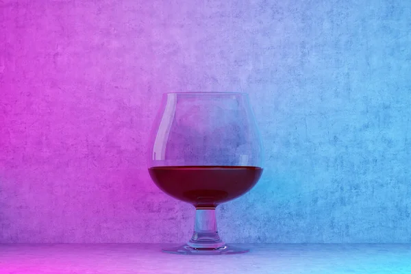 Bicchiere Vino Illuminazione Rosa Blu Rendering — Foto Stock