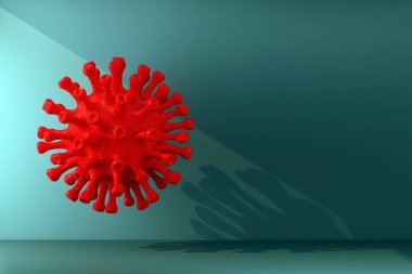 Kırmızı koronovirüs bakterisi ışık huzmesi tarafından yakılır. 3d illüstrasyon