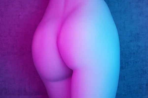 Vrouwelijke Billen Roze Blauwe Verlichting Destructie — Stockfoto