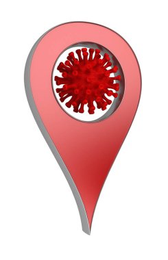 Coronavirus pin simgesi beyaza izole edildi. 3d oluşturma