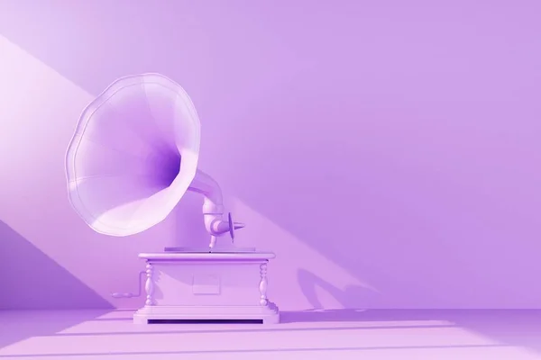 淡紫色留声机在光芒下 3D渲染 — 图库照片