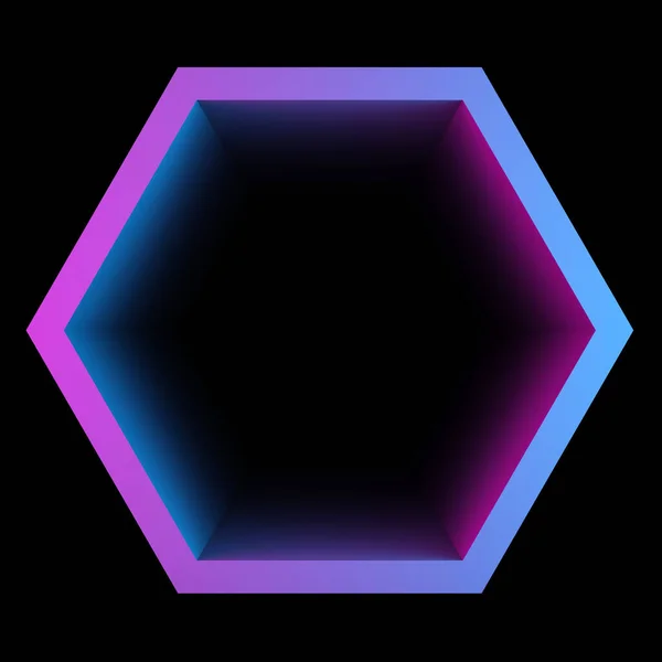 Шестиугольная Рамка Розово Голубом Градиенте Выступающем Темноты Рендеринг — стоковое фото