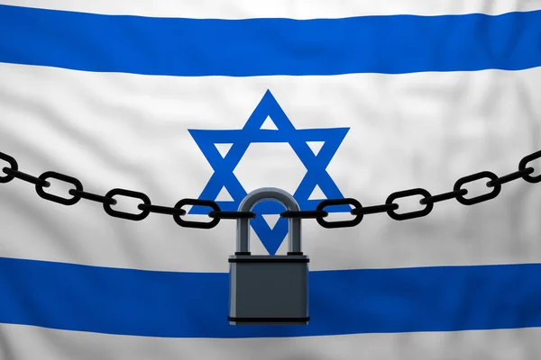 以色列国旗与挂锁的闭锁链 3D渲染 — 图库照片