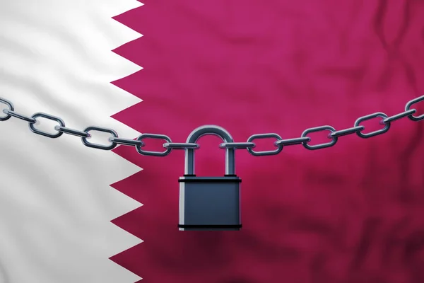 Bandera Qatar Cadena Cerrada Con Candado Renderizado — Foto de Stock