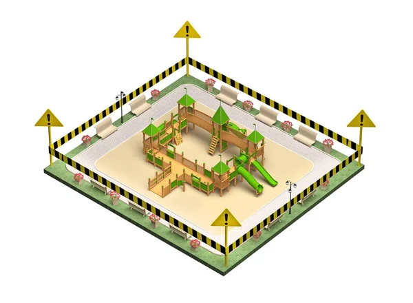 操场四周都是危险的带子 用白色隔开 3D渲染 — 图库照片