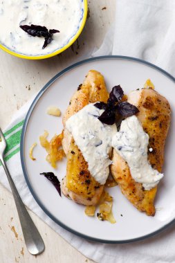 beyaz peynir soslu tavuk göğsü.