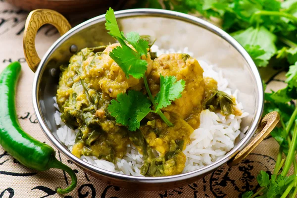 Curry au poulet et aux épinards. Cuisine indienne — Photo