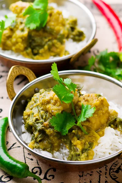 Curry au poulet et aux épinards. Cuisine indienne — Photo