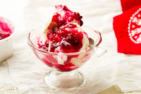 Ice Cream with Cranberry Sauce — Stock Photo, Image