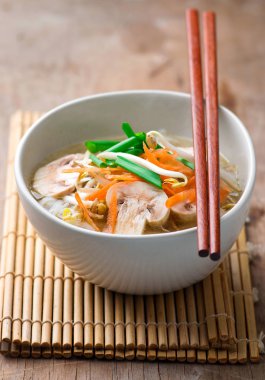 Oryantal tavuk ve sebze çorbası.