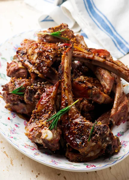 Lamb chops grills. Holiday table — Stock Photo, Image