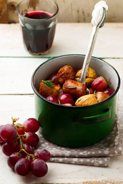 Chicken Sausage with Grapes and Figs. — Stock Photo, Image