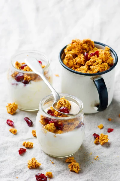 Granola di zucca con yogurt. stile vintage . — Foto Stock