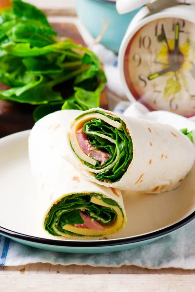 Ham and Cheese  and spinach Wrap — Stock Photo, Image