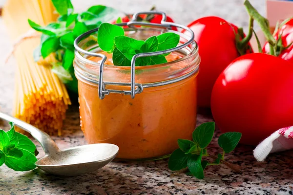 Rosy-red Pasta Sauce..selective focus — Stock Photo, Image