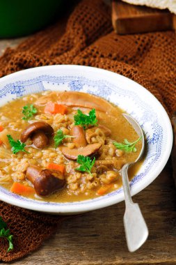 Mantarlı arpa Soup.selective odak