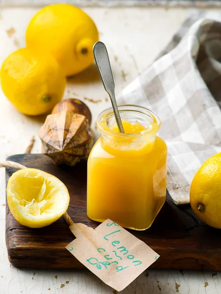 Lemon curd i glas jar.style rustik — Stockfoto
