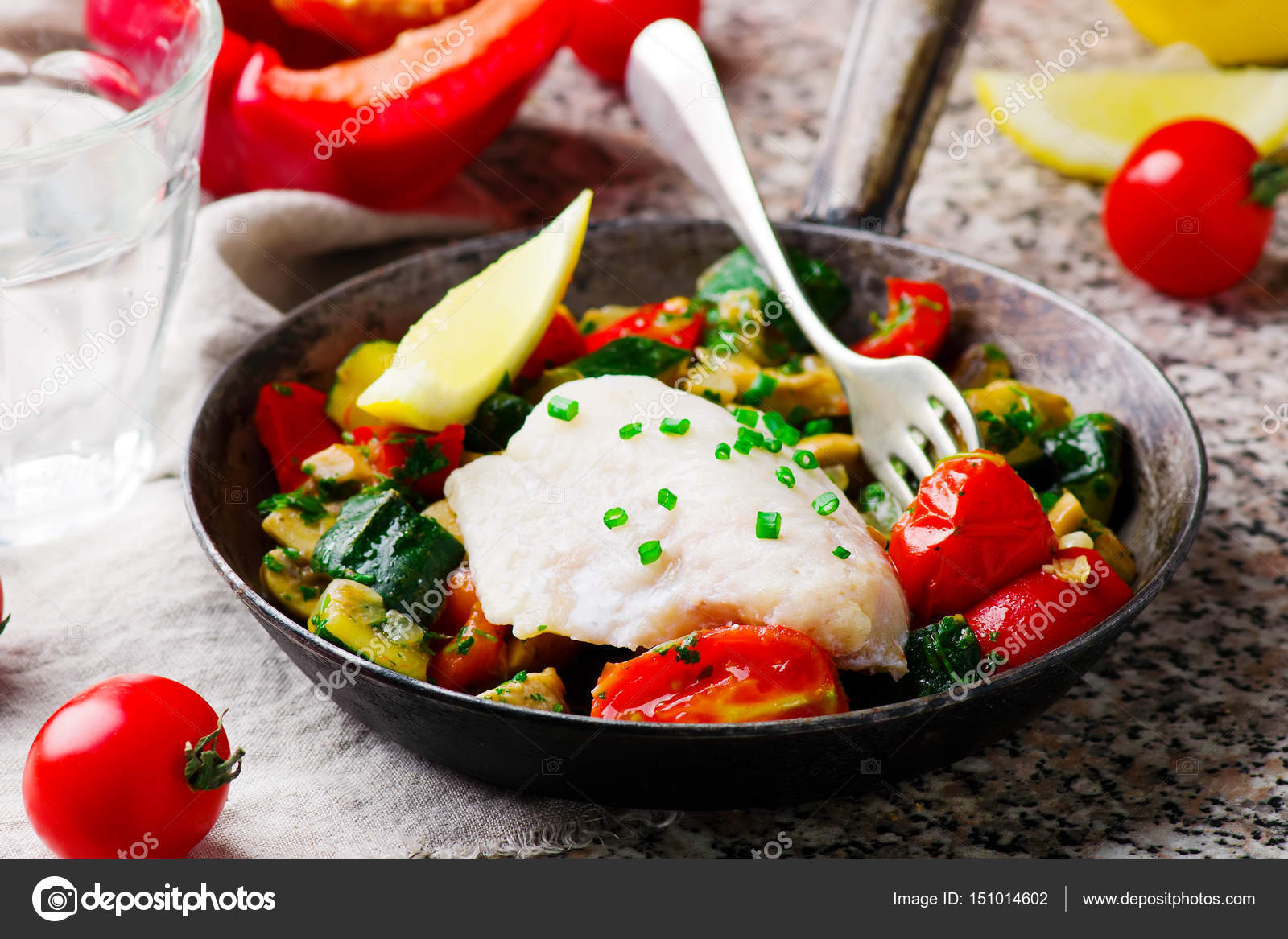 Filete De Pescado Al Vapor Con Verduras Foto De Stock Zoryanchik