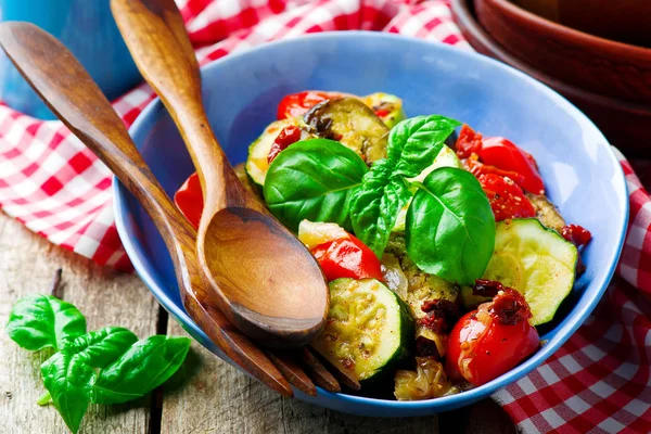 Microwave Ratatouille.style rustic.selective focus — Stock Photo, Image