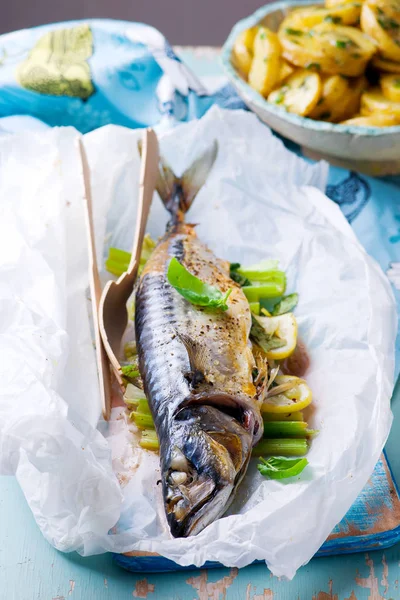 Makrela v parchment.style rustikální — Stock fotografie