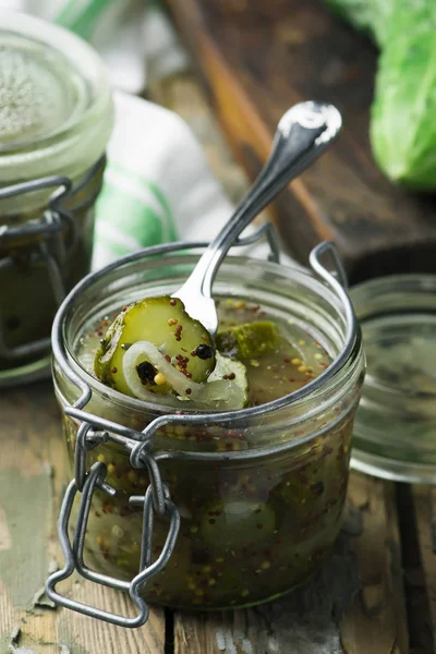 Pickles in glass jar. style rustic — Stock Photo, Image