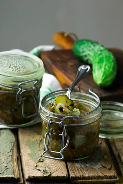 Pickles in glass jar. style rustic — Stock Photo, Image