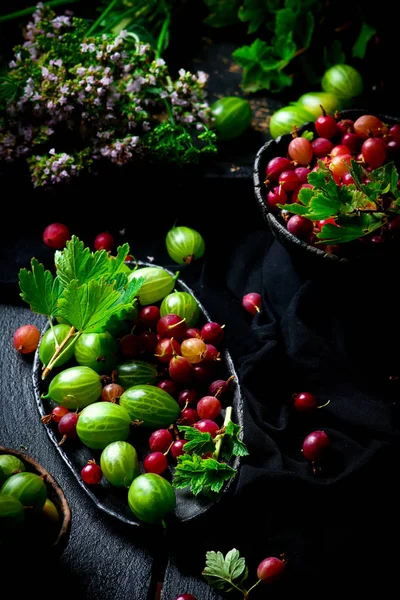 Fresh,organic gooseberry in ceramic bowl — Stock Photo, Image
