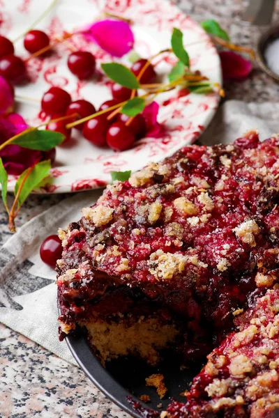 チョコレート オートミール シュトロイゼルとチョコレート桜ケーキ. — ストック写真