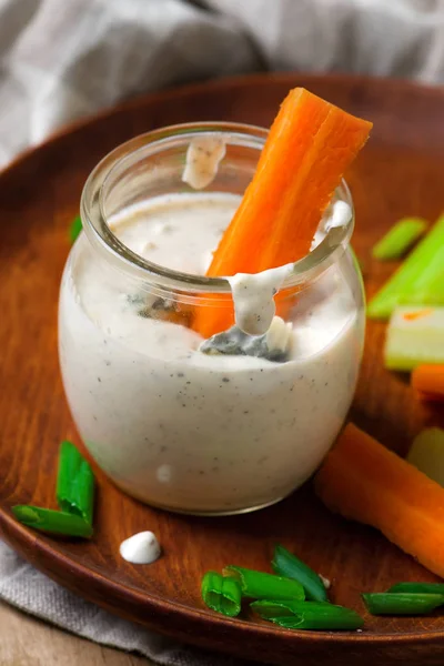 Blue cheese dressing in glass jar