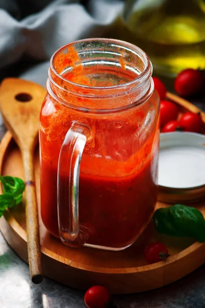 Homemade MARINARA SAUCEin the glass  jar — Stock Photo, Image