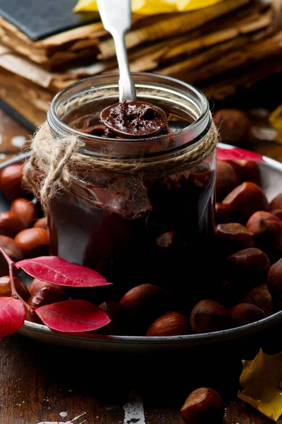 Socker gratis hemmagjord nutella keto låg carb.style rustik — Stockfoto