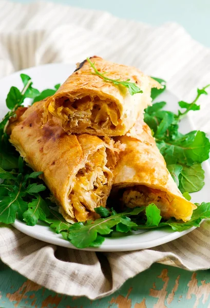 Lavash chicken roll.style rustic — Stock Photo, Image