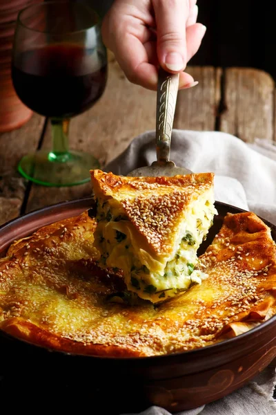 Tarta de queso achma tradicional georgiano pie.style rústico — Foto de Stock