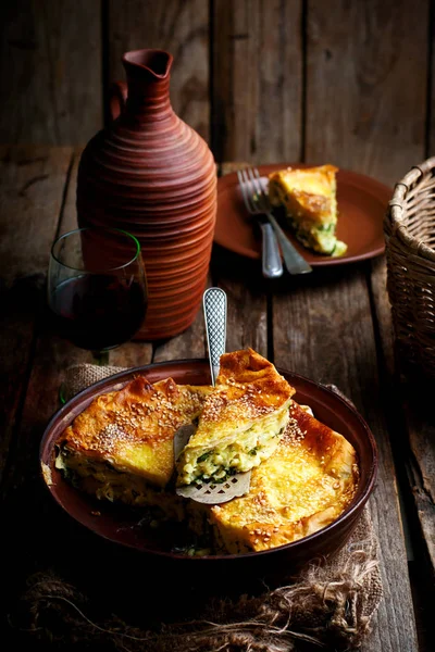 Cheese cake achma traditional Georgian pie.style rustic — Stock Photo, Image