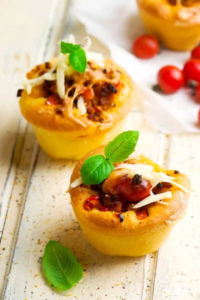 Pizza muffins bolognese sauce. selective focus — Stock Photo, Image