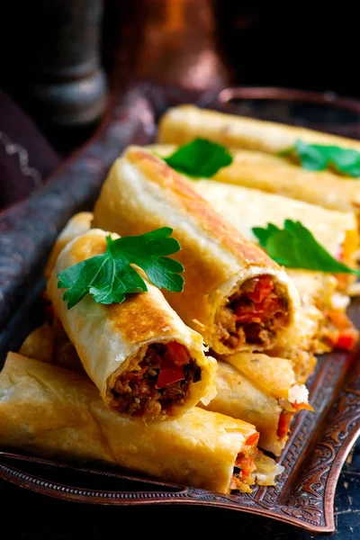 Turkish  lavash roll.style rustic.selective focus — Stock Photo, Image