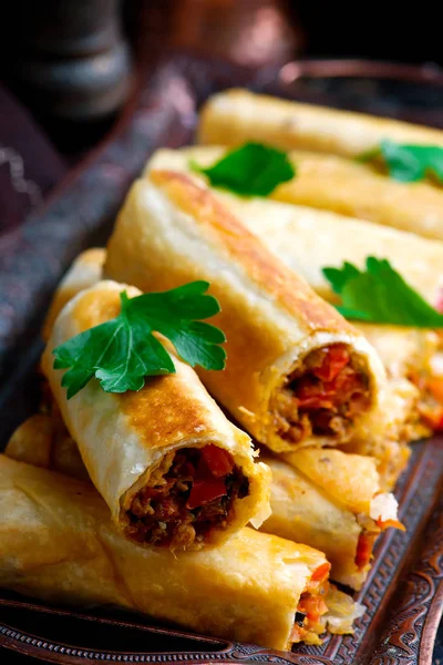 Turkish  lavash roll.style rustic.selective focus — Stock Photo, Image