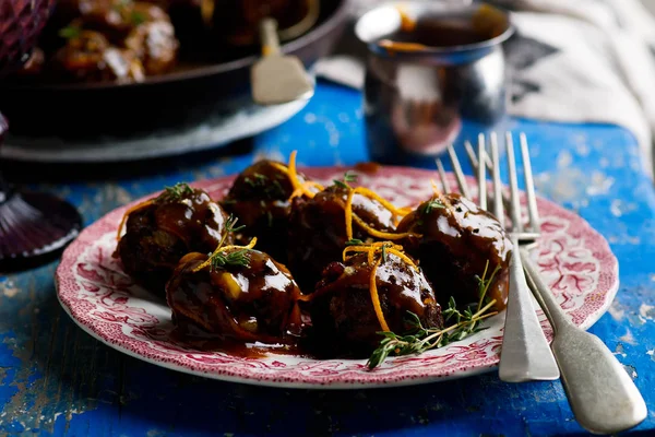 Duck Meatballs a L�Orange.style rustic — Stock Photo, Image