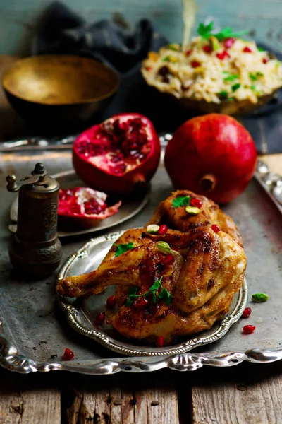 Persian Honey Glazed Chicken and Jeweled Rice — Stock Photo, Image