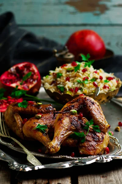 Persian Honey Glazed Chicken and Jeweled Rice — Stock Photo, Image