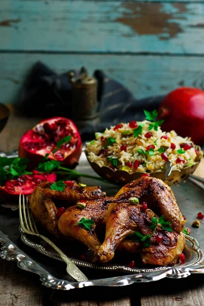 Persian Honey Glazed Chicken and Jeweled Rice — Stock Photo, Image