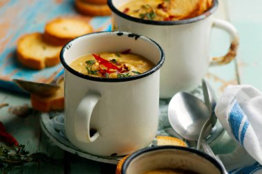 Baharatlı kırmızı mercimek ve kök sebze çorbası vegan