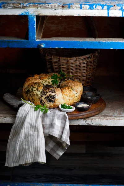 Tear and Share Bread with Herbs and Seeds.style rustic