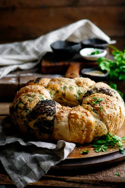 Tear and Share Bread with Herbs and Seeds.style rustic