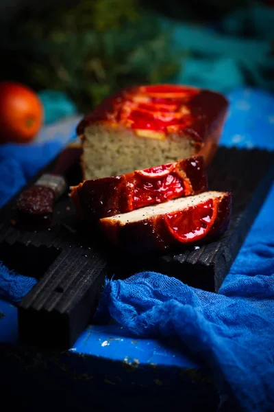 Krevní oranžové řecký jogurt makové semínko snídaně cake.selective zaměření — Stock fotografie