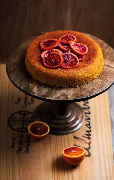 Blood Orange polentou Cake.selective zaměření — Stock fotografie