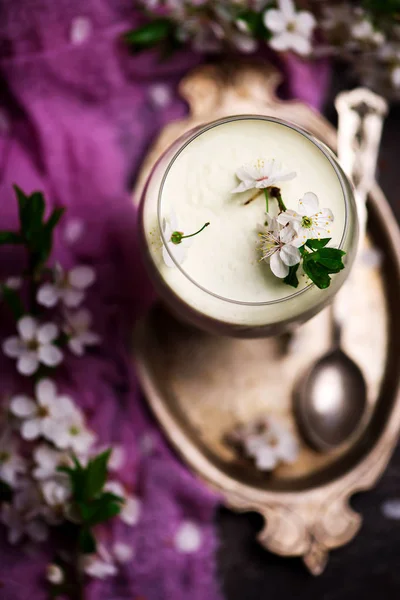 Plum blossom honey panna cotta in to the glass — Stock Photo, Image